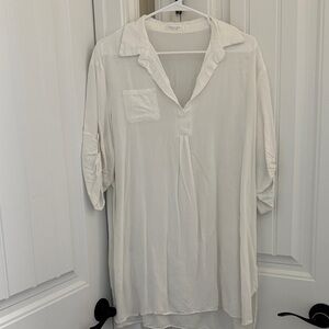 White Button-Up Tunic Shirt